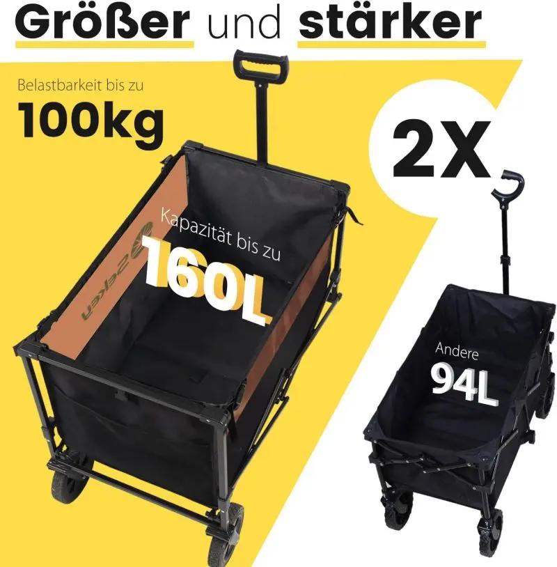Sekey 160L / 100KG Faltbarer Bollerwagen, mit Praktischem Reißverschluss Sekey