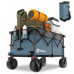 Sekey 200L / 150KG Faltbarer Bollerwagen, Patentiert Zusammenfaltbar aus Vier Richtungen, mit Bremsen Rädern Sekey