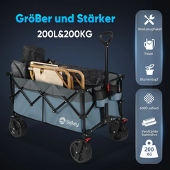Sekey 200L / 150KG Faltbarer Bollerwagen, Patentiert Zusammenfaltbar aus Vier Richtungen, mit Bremsen Rädern Sekey