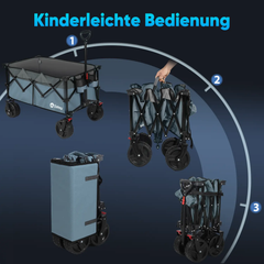 Sekey 200L / 150KG Faltbarer Bollerwagen, Patentiert Zusammenfaltbar aus Vier Richtungen, mit Bremsen Rädern Sekey