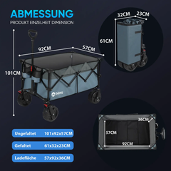 Sekey 200L / 150KG Faltbarer Bollerwagen, Patentiert Zusammenfaltbar aus Vier Richtungen, mit Bremsen Rädern Sekey