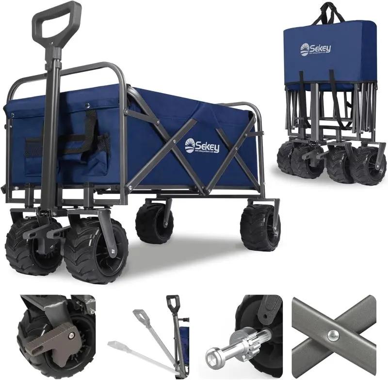 Sekey 94L / 200KG Faltbarer Bollerwagen, mit Bremsen und Extra Breiten Rädern Sekey