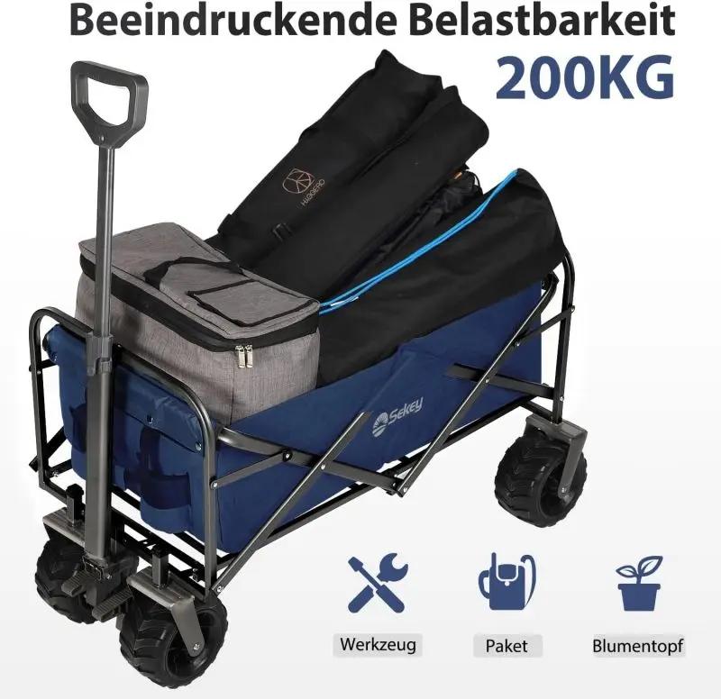 Sekey 94L / 200KG Faltbarer Bollerwagen, mit Bremsen und Extra Breiten Rädern Sekey