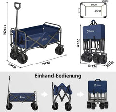 Sekey 94L / 200KG Faltbarer Bollerwagen, mit Bremsen und Extra Breiten Rädern Sekey