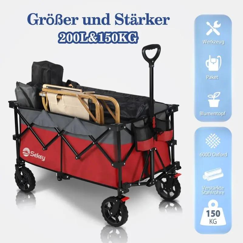 Sekey 200L / 150KG Faltbarer Bollerwagen, Patentiert Zusammenfaltbar aus Vier Richtungen, mit Bremsen Sekey
