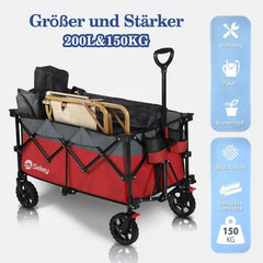 Sekey 200L / 150KG Faltbarer Bollerwagen, Patentiert Zusammenfaltbar aus Vier Richtungen, mit Bremsen Sekey