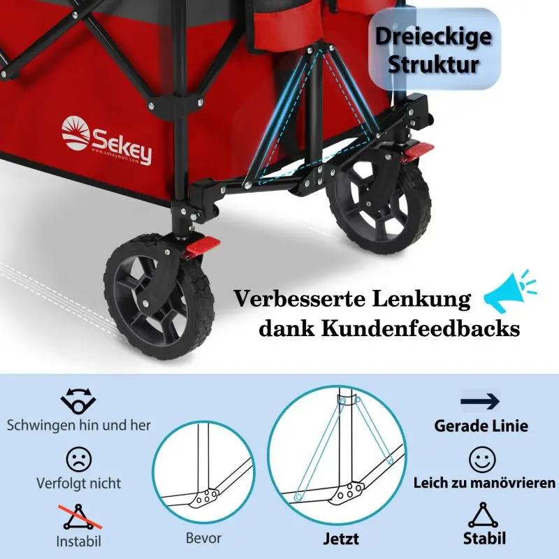 Sekey 200L / 150KG Faltbarer Bollerwagen, Patentiert Zusammenfaltbar aus Vier Richtungen, mit Bremsen Sekey