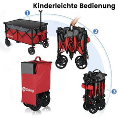 Sekey 200L / 150KG Faltbarer Bollerwagen, Patentiert Zusammenfaltbar aus Vier Richtungen, mit Bremsen Sekey