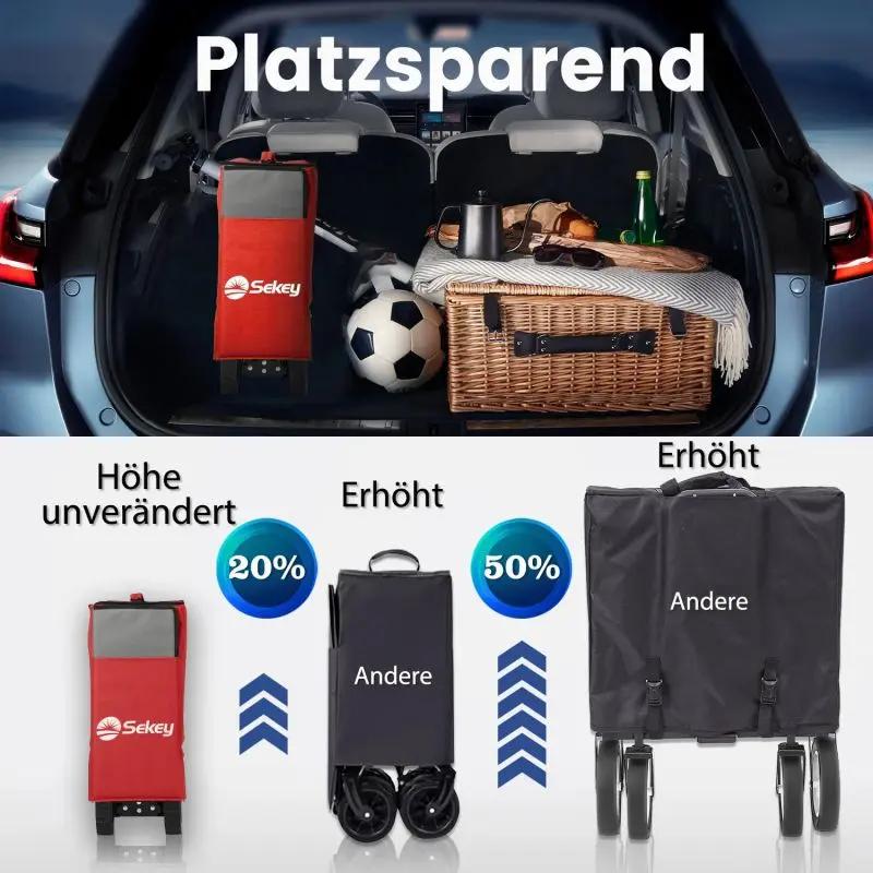 Sekey 200L / 150KG Faltbarer Bollerwagen, Patentiert Zusammenfaltbar aus Vier Richtungen, mit Bremsen Sekey