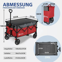 Sekey 200L / 150KG Faltbarer Bollerwagen, Patentiert Zusammenfaltbar aus Vier Richtungen, mit Bremsen Sekey
