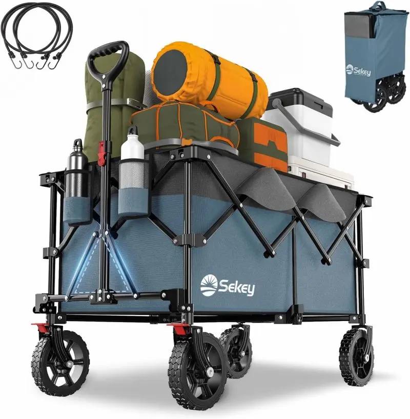 Sekey 200L / 150KG Faltbarer Bollerwagen, Patentiert Zusammenfaltbar aus Vier Richtungen, mit Bremsen Sekey