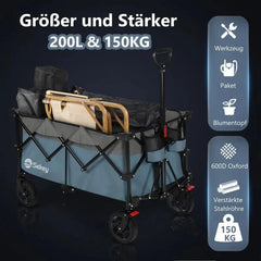 Sekey 200L / 150KG Faltbarer Bollerwagen, Patentiert Zusammenfaltbar aus Vier Richtungen, mit Bremsen Sekey