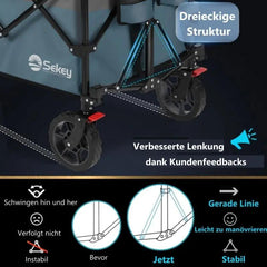 Sekey 200L / 150KG Faltbarer Bollerwagen, Patentiert Zusammenfaltbar aus Vier Richtungen, mit Bremsen Sekey