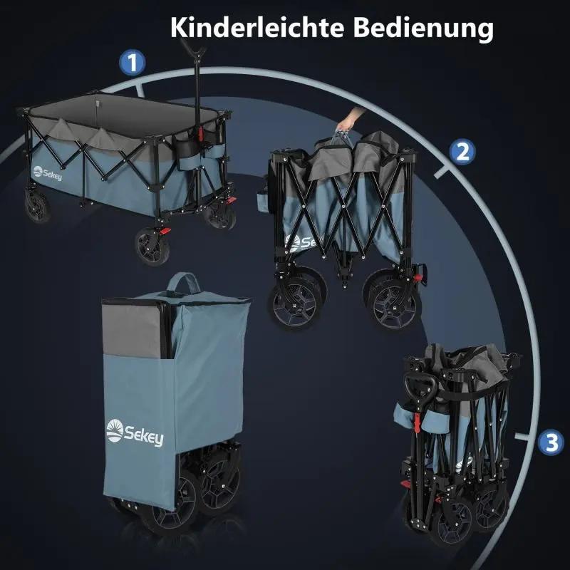 Sekey 200L / 150KG Faltbarer Bollerwagen, Patentiert Zusammenfaltbar aus Vier Richtungen, mit Bremsen Sekey
