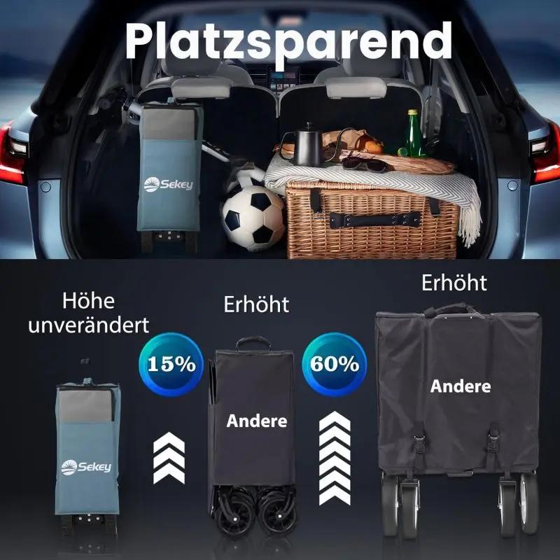 Sekey 200L / 150KG Faltbarer Bollerwagen, Patentiert Zusammenfaltbar aus Vier Richtungen, mit Bremsen Sekey