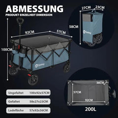 Sekey 200L / 150KG Faltbarer Bollerwagen, Patentiert Zusammenfaltbar aus Vier Richtungen, mit Bremsen Sekey