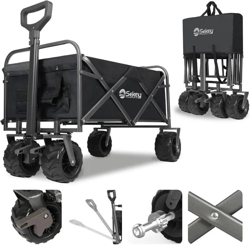 Sekey 94L / 200KG Faltbarer Bollerwagen, mit Bremsen und Extra Breiten Rädern Sekey