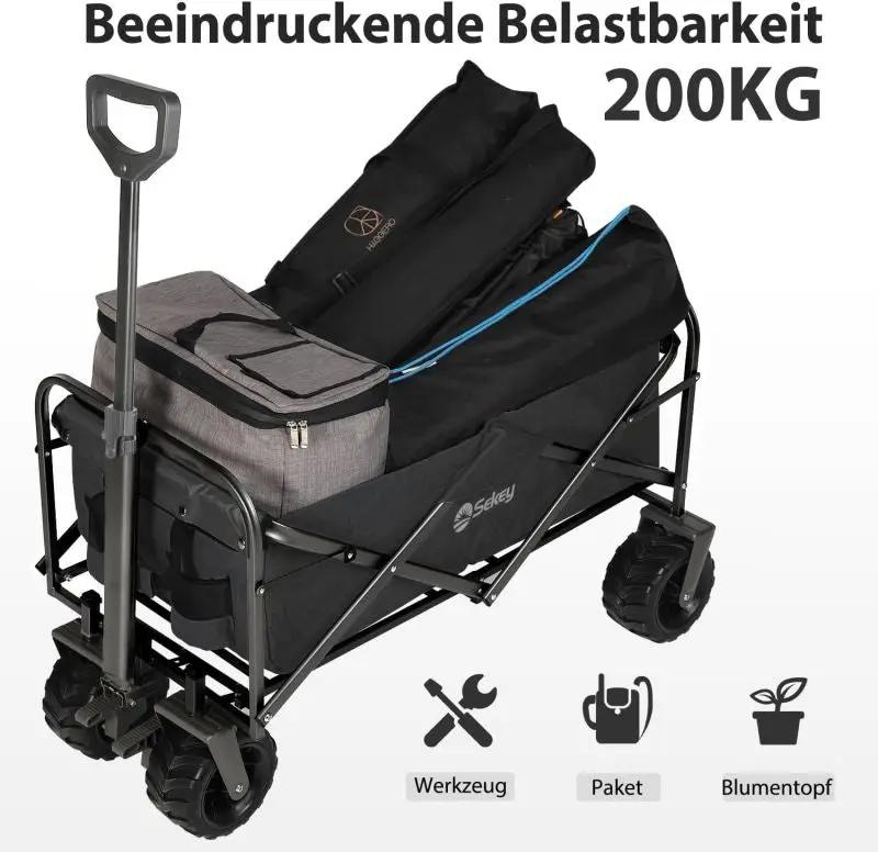 Sekey 94L / 200KG Faltbarer Bollerwagen, mit Bremsen und Extra Breiten Rädern Sekey