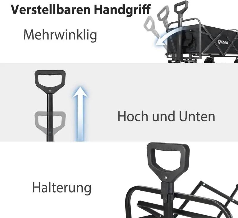 Sekey 94L / 200KG Faltbarer Bollerwagen, mit Bremsen und Extra Breiten Rädern Sekey