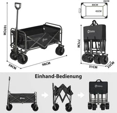 Sekey 94L / 200KG Faltbarer Bollerwagen, mit Bremsen und Extra Breiten Rädern Sekey