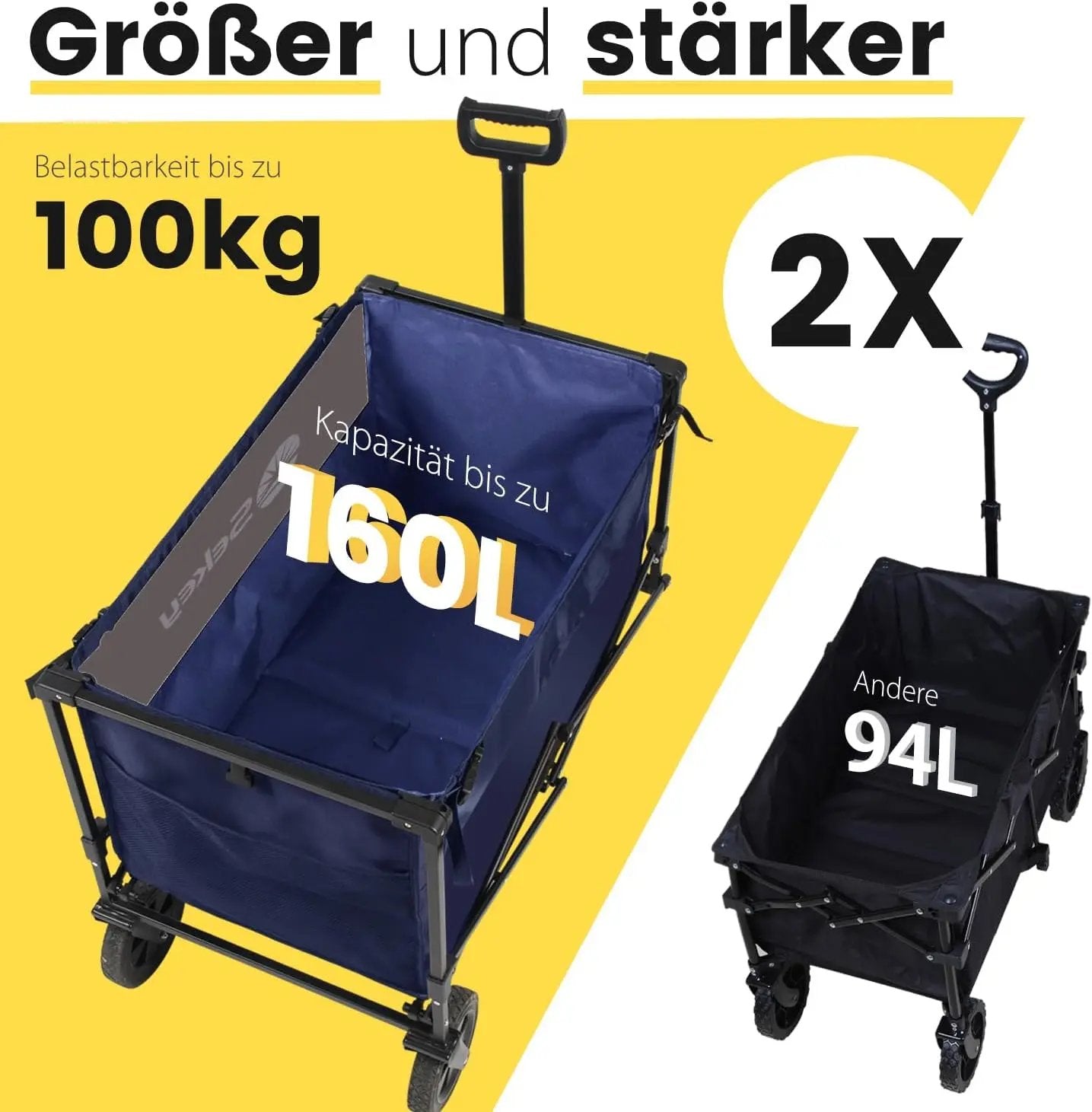 Sekey 160L / 100KG Faltbarer Bollerwagen, mit Praktischem Reißverschluss Sekey