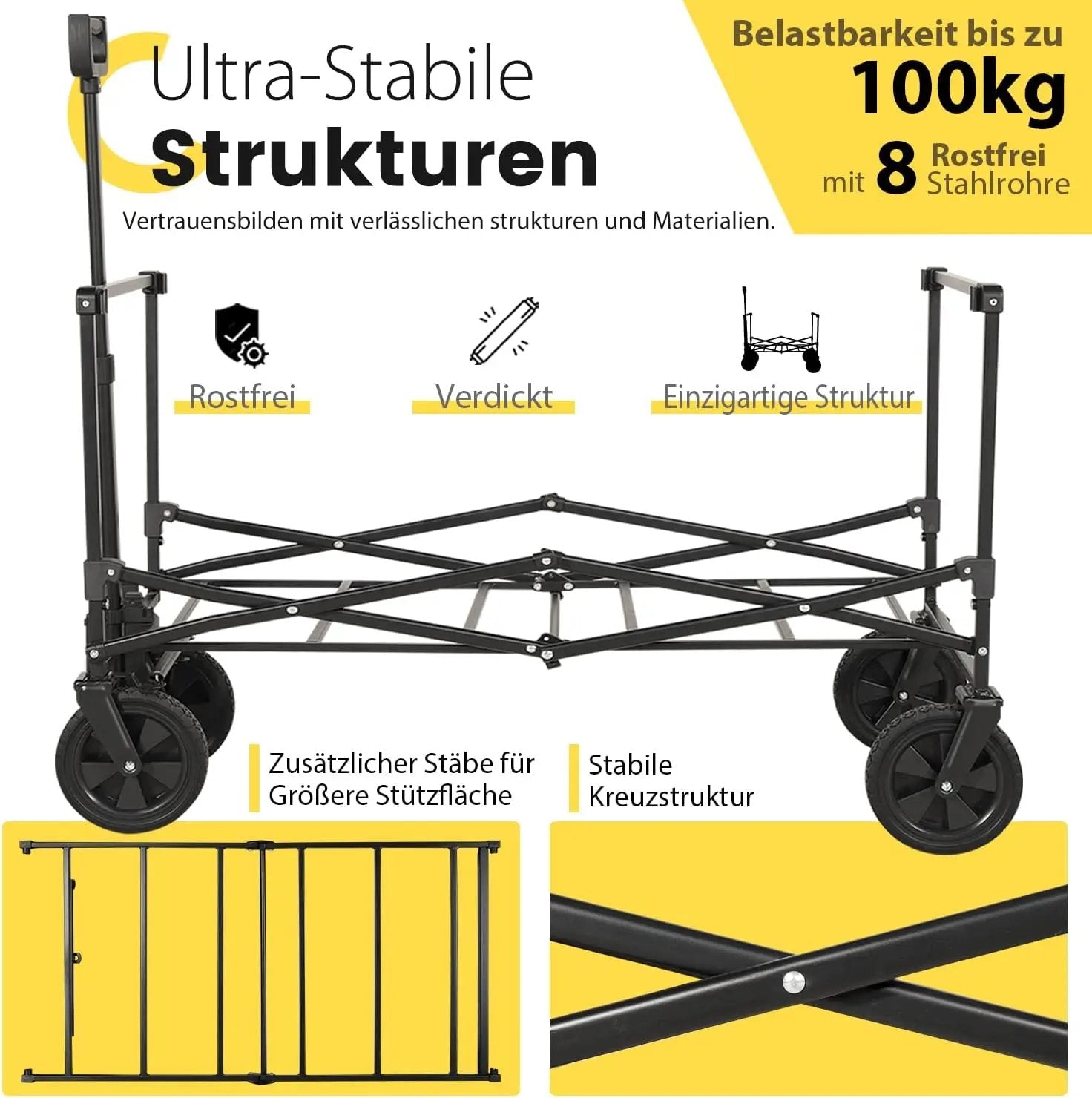 Sekey 160L / 100KG Faltbarer Bollerwagen, mit Praktischem Reißverschluss Sekey