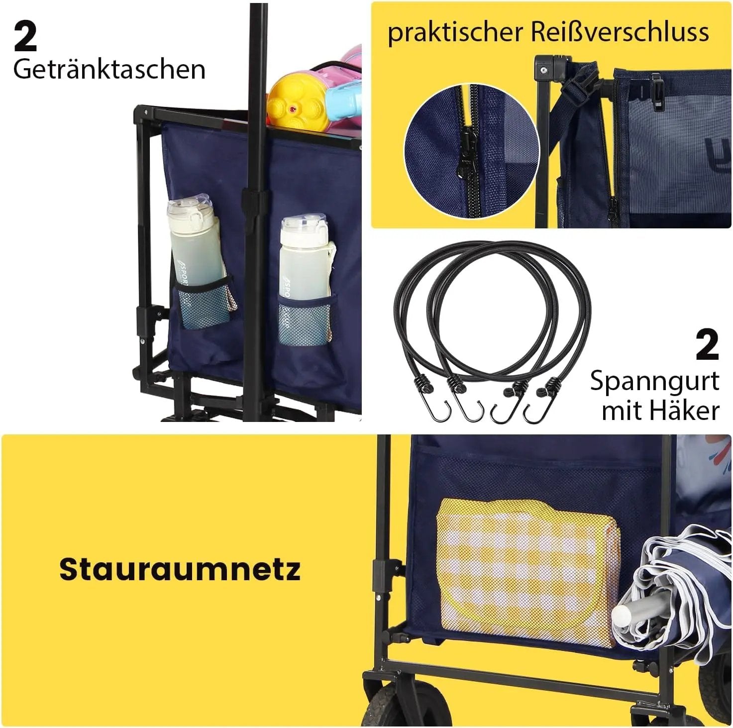Sekey 160L / 100KG Faltbarer Bollerwagen, mit Praktischem Reißverschluss Sekey