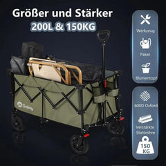 Sekey 200L / 150KG Faltbarer Bollerwagen, Patentiert Zusammenfaltbar aus Vier Richtungen, mit Bremsen Sekey