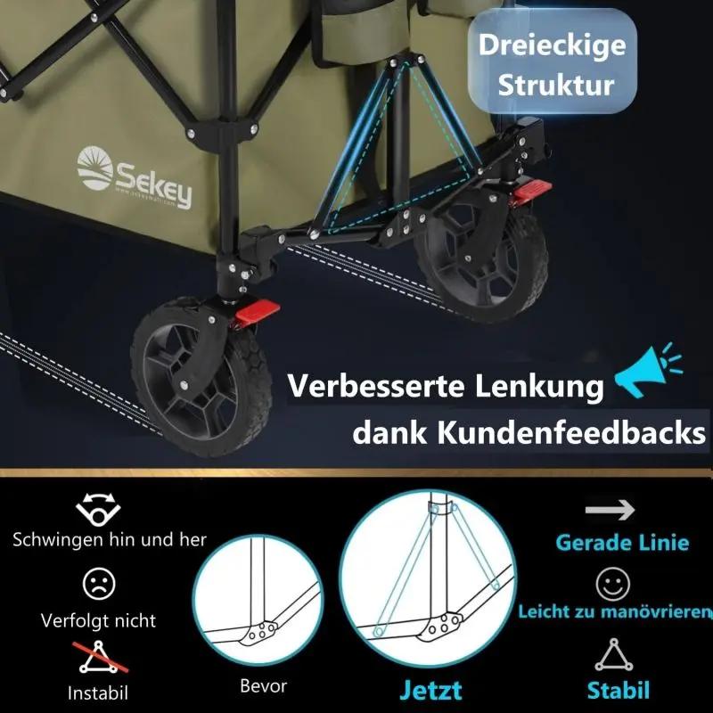 Sekey 200L / 150KG Faltbarer Bollerwagen, Patentiert Zusammenfaltbar aus Vier Richtungen, mit Bremsen Sekey