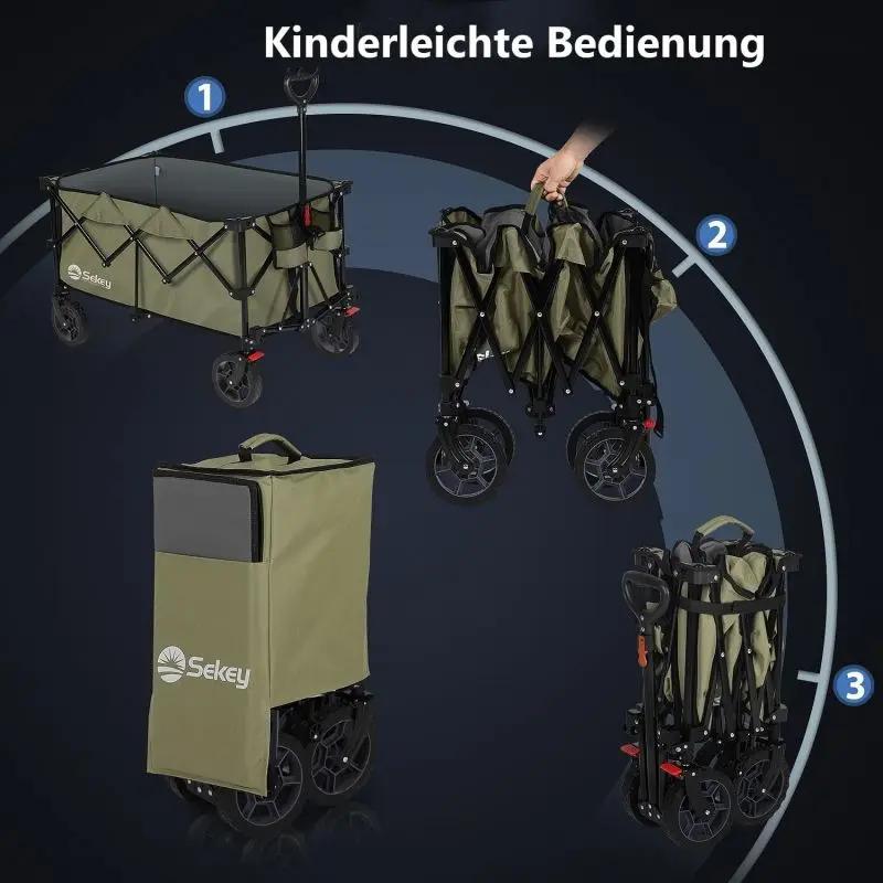Sekey 200L / 150KG Faltbarer Bollerwagen, Patentiert Zusammenfaltbar aus Vier Richtungen, mit Bremsen Sekey