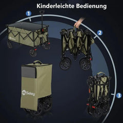 Sekey 200L / 150KG Faltbarer Bollerwagen, Patentiert Zusammenfaltbar aus Vier Richtungen, mit Bremsen Sekey