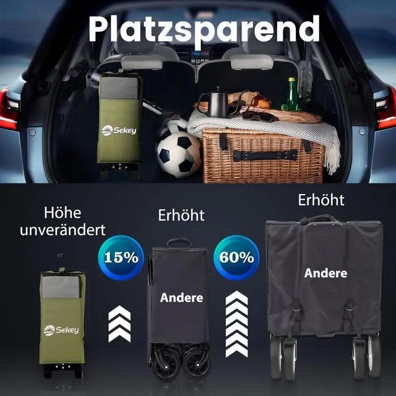 Sekey 200L / 150KG Faltbarer Bollerwagen, Patentiert Zusammenfaltbar aus Vier Richtungen, mit Bremsen Sekey