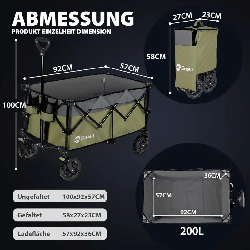 Sekey 200L / 150KG Faltbarer Bollerwagen, Patentiert Zusammenfaltbar aus Vier Richtungen, mit Bremsen Sekey