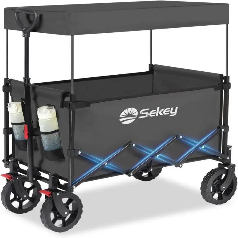 Sekey 150L / 150KG Faltbarer Bollerwagen mit Dach, Bremsen Sekey