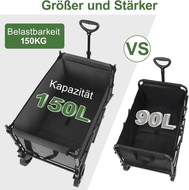 Sekey 150L / 150KG Faltbarer Bollerwagen mit Dach, Bremsen Sekey