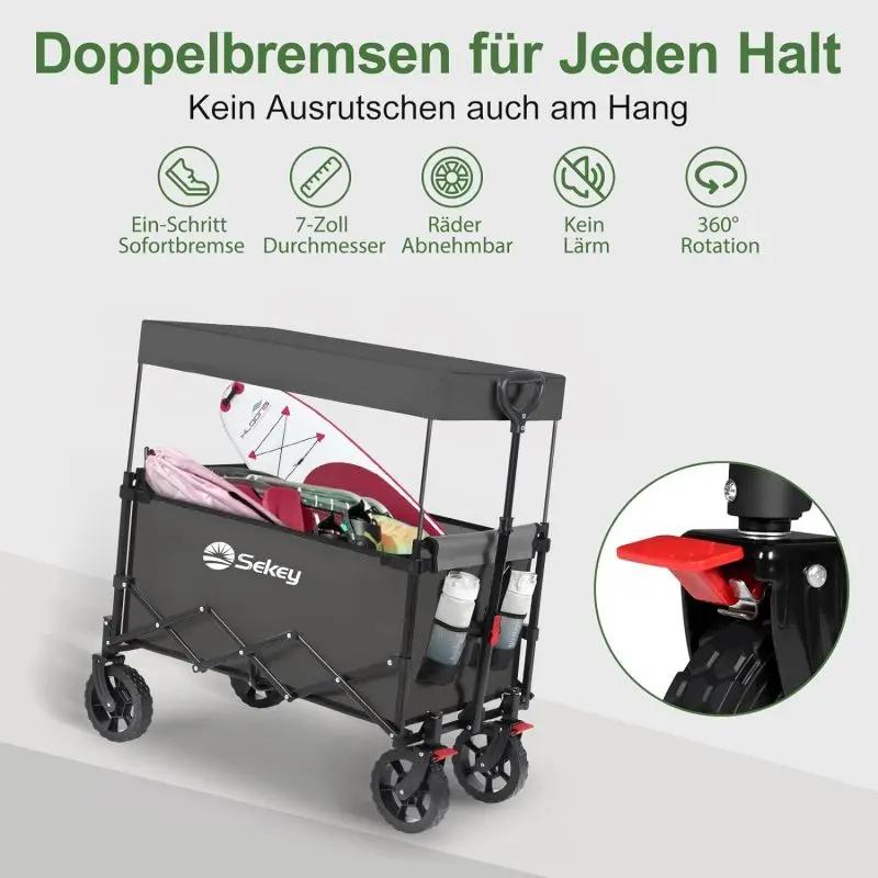 Sekey 150L / 150KG Faltbarer Bollerwagen mit Dach, Bremsen Sekey