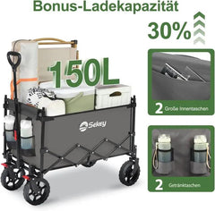 Sekey 150L / 150KG Faltbarer Bollerwagen mit Dach, Bremsen Sekey