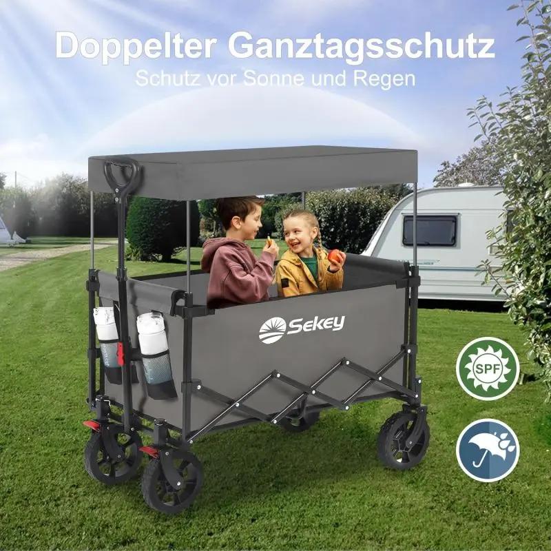 Sekey 150L / 150KG Faltbarer Bollerwagen mit Dach, Bremsen Sekey