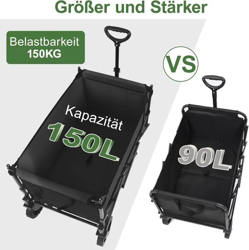 Sekey 150L / 150KG Faltbarer Bollerwagen mit Dach, Bremsen Sekey