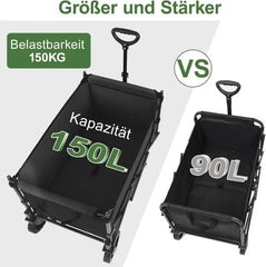 Sekey 150L / 150KG Faltbarer Bollerwagen mit Dach, Bremsen Sekey
