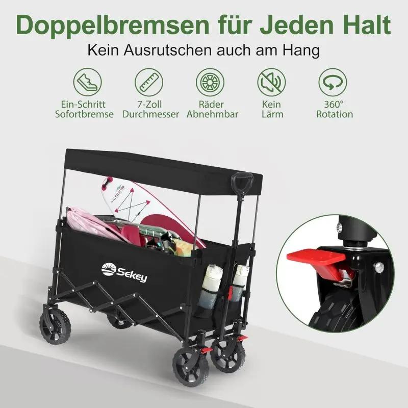 Sekey 150L / 150KG Faltbarer Bollerwagen mit Dach, Bremsen Sekey