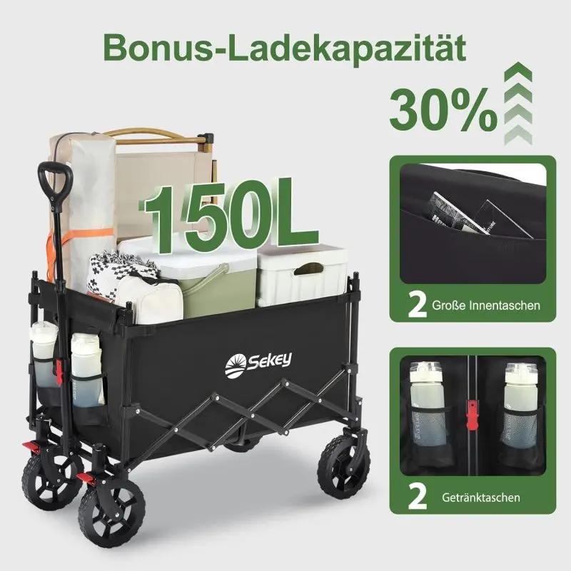 Sekey 150L / 150KG Faltbarer Bollerwagen mit Dach, Bremsen Sekey