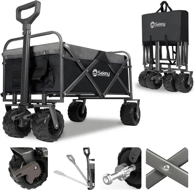 Sekey 94L / 200KG Faltbarer Bollerwagen, mit Bremsen und Extra Breiten Rädern Sekey