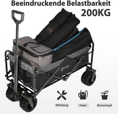 Sekey 94L / 200KG Faltbarer Bollerwagen, mit Bremsen und Extra Breiten Rädern Sekey