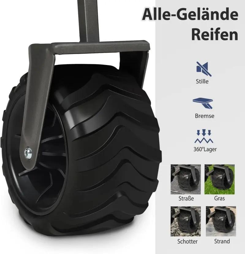 Sekey 94L / 200KG Faltbarer Bollerwagen, mit Bremsen und Extra Breiten Rädern Sekey
