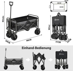 Sekey 94L / 200KG Faltbarer Bollerwagen, mit Bremsen und Extra Breiten Rädern Sekey