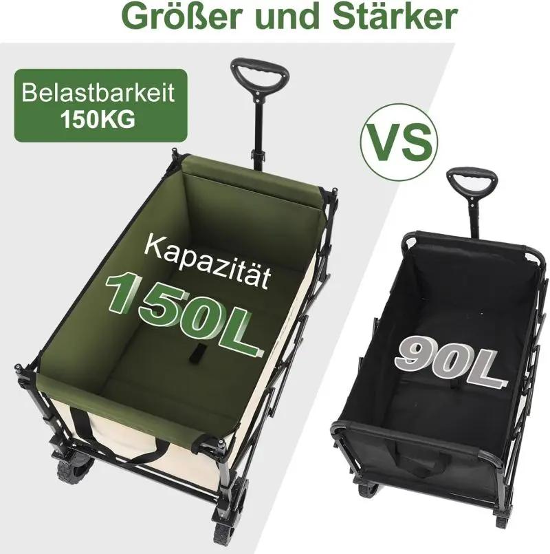 Sekey 150L / 150KG Faltbarer Bollerwagen mit Dach, Bremsen Sekey