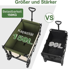 Sekey 150L / 150KG Faltbarer Bollerwagen mit Dach, Bremsen Sekey