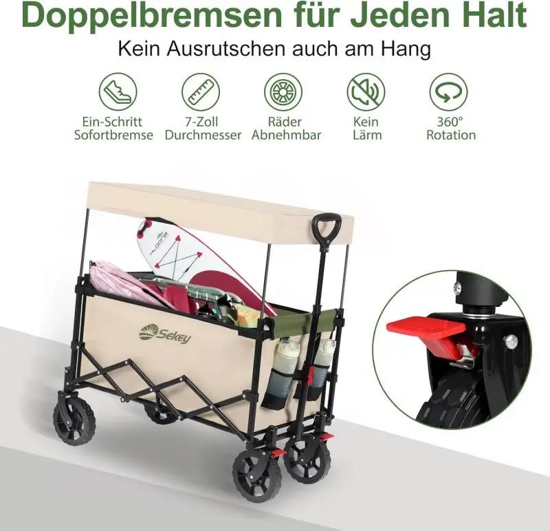 Sekey 150L / 150KG Faltbarer Bollerwagen mit Dach, Bremsen Sekey