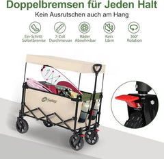 Sekey 150L / 150KG Faltbarer Bollerwagen mit Dach, Bremsen Sekey